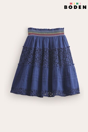 Boden Blue Smocked Tiered Midi Skirt (372402) | £32 - £37