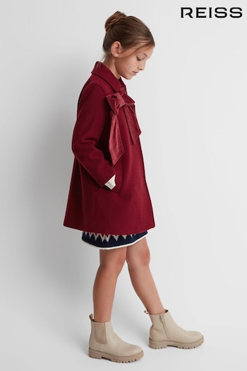 Reiss Red Valerie Senior Wool Blend Bow Coat (372653) | £128