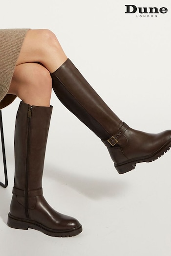 Dune London Brown Teller Cleated Buckle Knee High Boots (372728) | £200