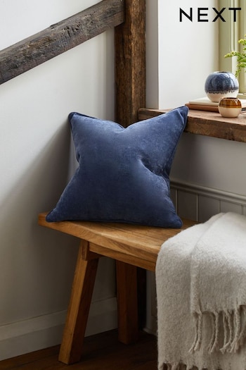 Navy Small Square - Feather Filled Soft Velour Cushion (373004) | £14