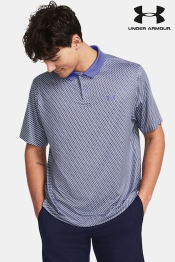 Under Armour Blue/Navy Golf Print Polo Pique Shirt (373013) | £45
