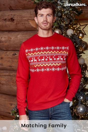 Threadbare Red Crew Neck Fairisle Pattern Christmas Sweatshirt (373193) | £22