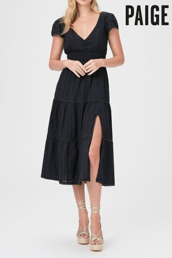 Paige Soledad Tiered Cap Sleeve Midi Dress with Side Slit (373290) | £280