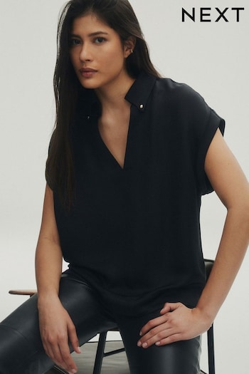 Black Premium Short Sleeve V-Neck Blouse (373435) | £68