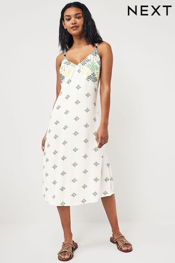 Cream/Green Midi Strappy Summer Slip Dress (373790) | £29
