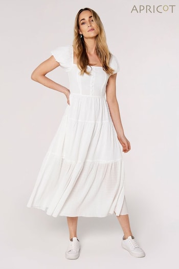 Apricot White Self Check Tiered Midaxi Dress (373919) | £36