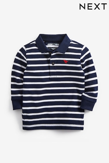 Navy/White Stripe Long Sleeve Stripe Camisa Polo Shirt (3mths-7yrs) (374069) | £5 - £7