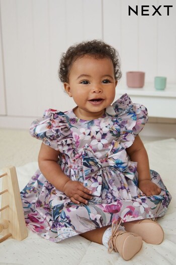 Purple Floral Baby Woven Occasion Dress (0mths-2yrs) (374208) | £38 - £40