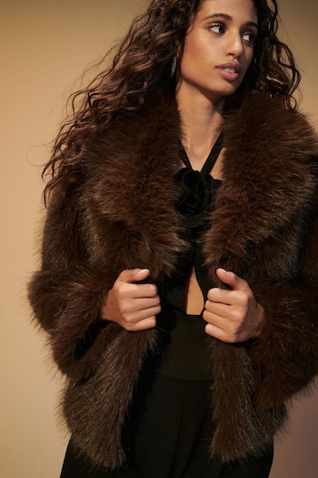 Chocolate Brown Faux Fur Coat (374375) | £96