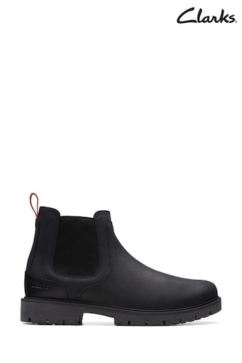 Clarks Black Leather Rossdale Top Boots slip-on (374744) | £110