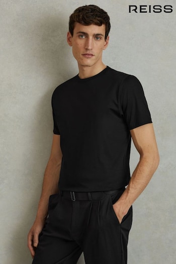 Reiss Black Capri Cotton Crew Neck T-Shirt (375427) | £88