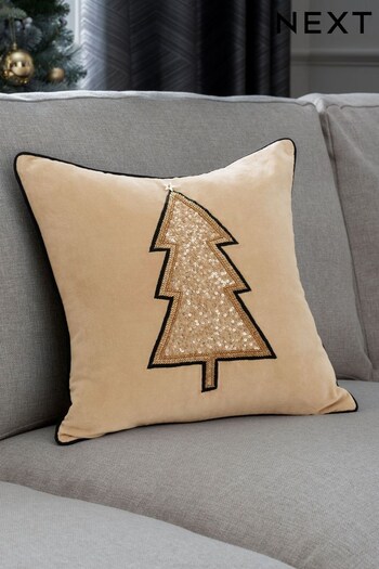 Natural Embellished Christmas Tree Cushion (376022) | £20