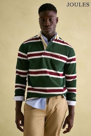 Joules Onside Green & Red Striped Rugby Shirt (376469) | £59.95