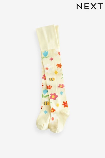 Yellow Cotton Rich Bee Floral Tights (376470) | £5 - £6