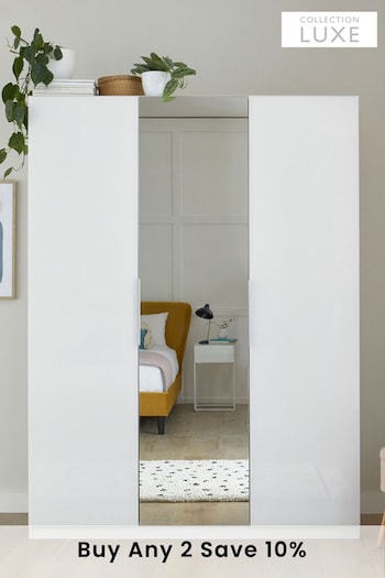 White White Sloane Collection Luxe Glass Triple 2m Semi Fitted Sliding Wardrobe (376475) | £850