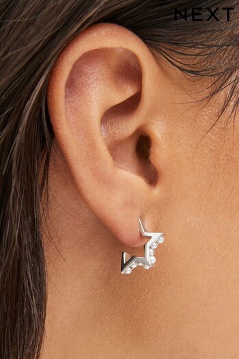 Sterling Silver Pearl Star Hoop Earrings (376529) | £20