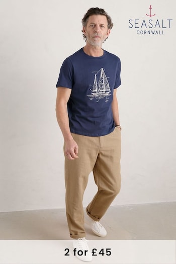 Seasalt Cornwall Blue Mens Midwatch Organic Cotton T-Shirt (377009) | £25