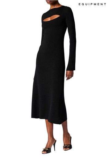 Equipment Emelienne Long Sleeve Black Midi Dress (377111) | £360