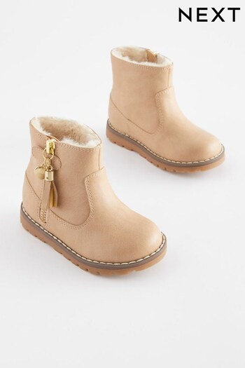 Beige Brown Wide Fit (G) Warm Lined Tassel Detail Zip Starlet Boots (377309) | £27 - £31