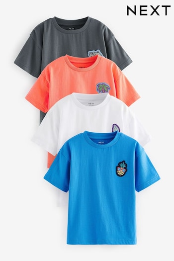White/Grey/Blue/Orange Short Sleeve T-Shirt Set 4 Pack (3mths-7yrs) (378434) | £18 - £22