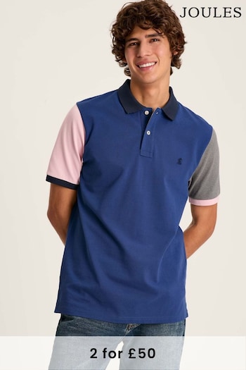 Joules Woody Blue Colour Block Cotton amp Polo Shirt (378473) | £34.95
