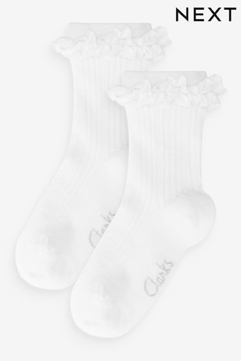 Clarks White Frill Socks 2 Pack (378574) | £9 - £10