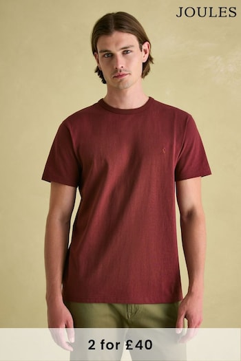 Joules Denton Burgundy Heavyweight Jersey 100% Cotton Crew Neck T-Shirt (378856) | £24.95