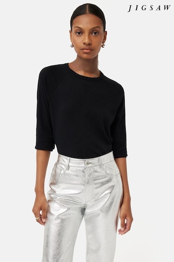 Jigsaw Cotton Luxe Raglan Black T-Shirt (379039) | £60