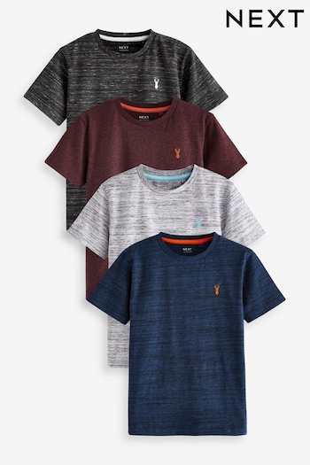 Black/Grey/Berry Red/Navy Blue Textured Short Sleeve Stag Embroidered T-Shirts 4 Pack (3-16yrs) (379472) | £20 - £37