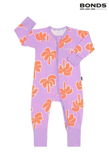 Bonds Purple Leaf Print Zip Sleepsuit (379521) | £22