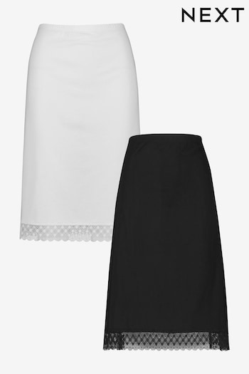 Black/White Cotton Long Half Slips 2 Pack (379594) | £24