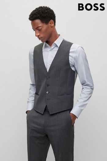 BOSS Grey Slim Fit Wool Blend Waistcoat (380535) | £119