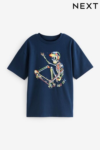 Navy Blue Skate Skeleton Relaxed Fit Short Sleeve Graphic T-Shirt (3-16yrs) (380572) | £6 - £11