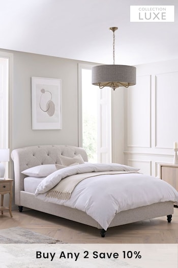 Wool Blend Natural Stone Hartford Collection Luxe Upholstered Bed Frame (380644) | £650 - £850