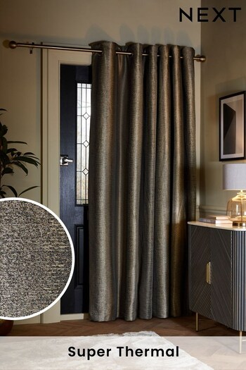 Black/Bronze Gold Metallic Stripe Eyelet Door Curtains (380717) | £85 - £115