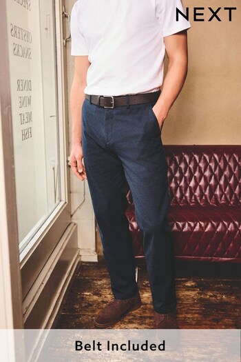 Navy Textured Slim Brushed Belted Chinos Trousers (380995) | £35
