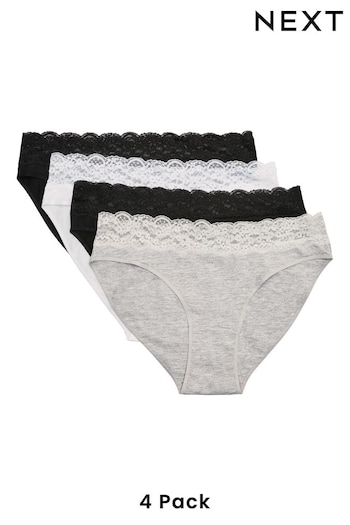 White/Black/Grey High Leg Cotton and Lace Knickers 4 Pack (381283) | £16