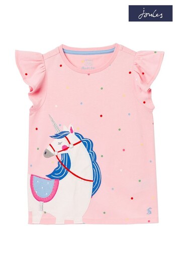 Joules Pink Astra Flutter Short Sleeve Appliqué T-Shirt (381442) | £16.95 - £18.95