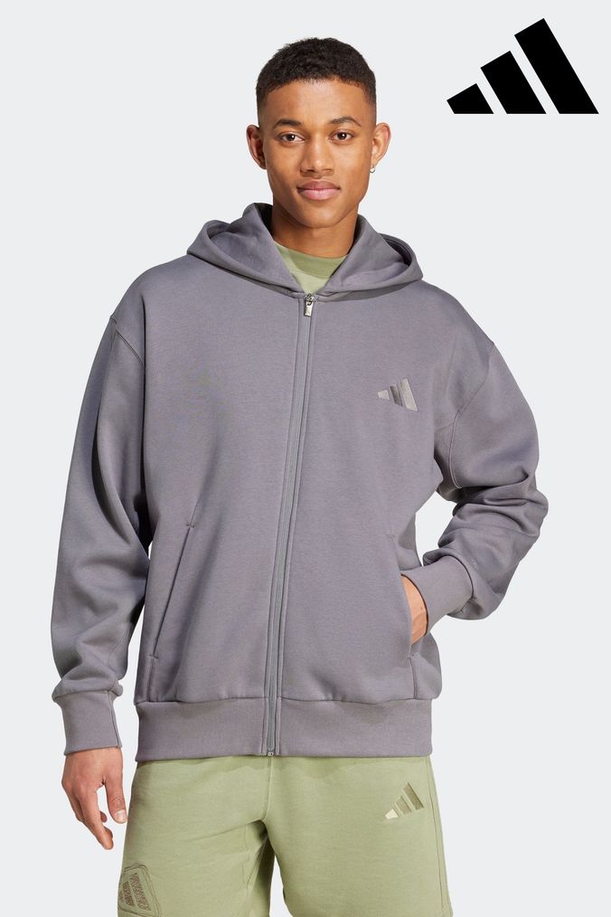 Adidas grey zip hoodie men's sale