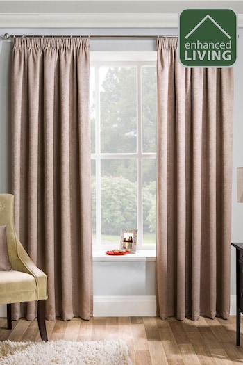 Enhanced Living Mink Brown Matrix Ready Made Blackout Pencil Pleat Curtains (381612) | £35 - £75