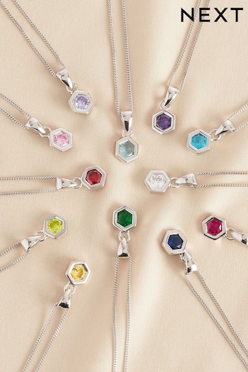 Sterling Silver Hexagon Birthstone Necklace (381671) | £22