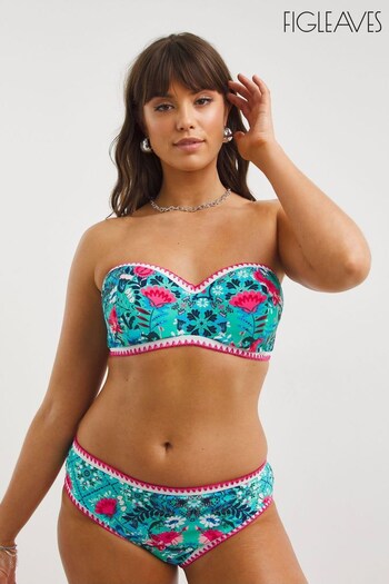 Figleaves Blue & Pink Floral Print Frida Underwired Bandeau Bikini Top (381725) | £15