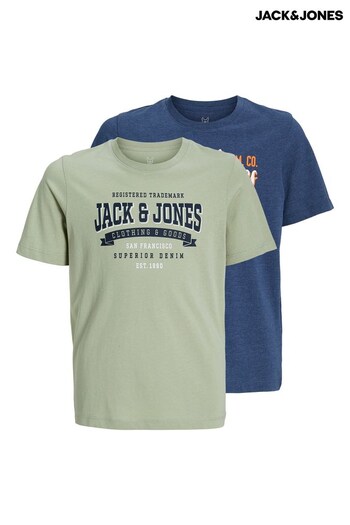 JACK & JONES Blue Short Sleeve Crew Neck Printed T-Shirt 2 Pack (382551) | £18