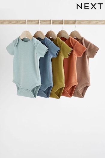 Multi Plain Short Sleeve Baby Bodysuits 5 Pack (382594) | £12 - £14
