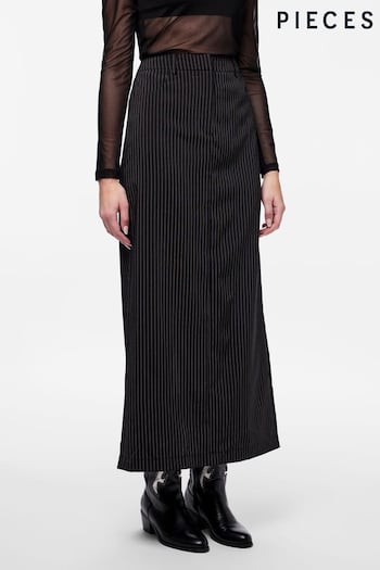 PIECES Black Pinstripe Tailored Midi Skirt (382618) | £35