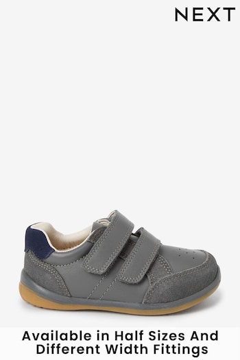Grey Wide Fit (G) Leather First Walker Flash Shoes (382883) | £30