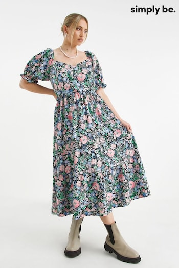 Simply Be Pink Floral Sweetheart Neck Midi Dress (383385) | £32