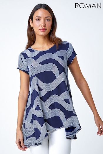 Roman Blue Abstract Swirl Print Stretch Tunics (383414) | £28