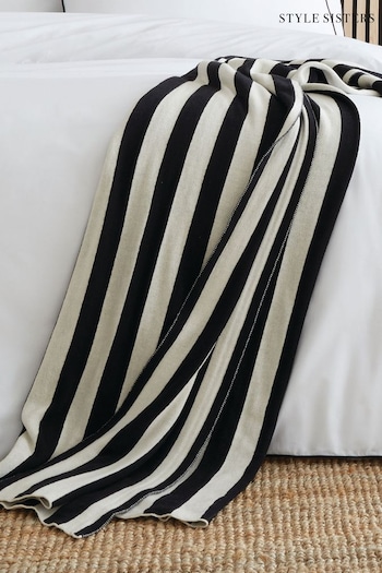 Style Sisters Black Knitted Stripe Pure Cotton Throw (383418) | £50