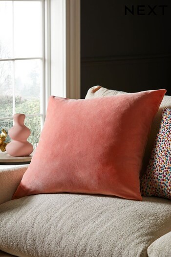 Peach Pink Matte Velvet Large Square Cushion (383605) | £16